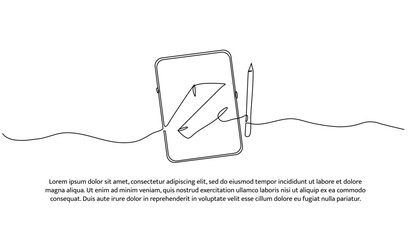 One line of tablets and pens. Abstract minimal continuous line isolated on white background.