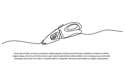 One line of car vacuum cleaner. Abstract minimal continuous line isolated on white background.