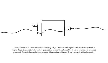 One line of charging adapter. Abstract minimal continuous line isolated on white background.