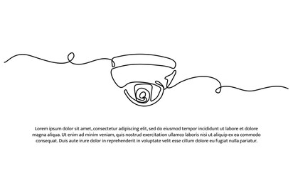 One line of surveillance camera. Abstract minimal continuous line isolated on white background.