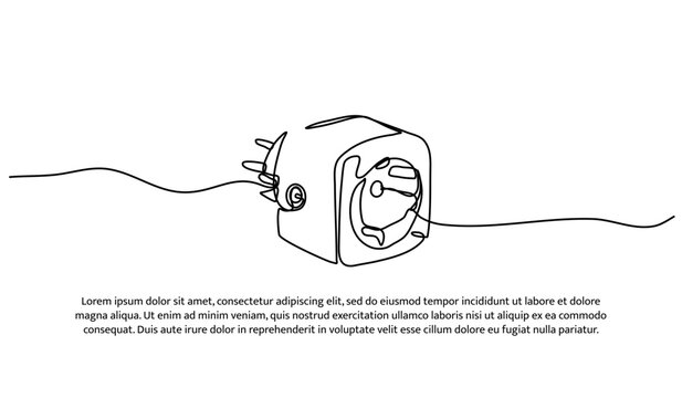 One line of electric plugs. Abstract minimal continuous line isolated on white background.