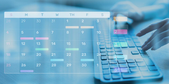 Project Management and Schedule Planning Displayed on a Digital Calendar Interface.