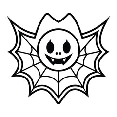 bat,spider web,cute,cartoon,vector,black and white
