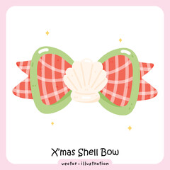 Coquette Shell Bow Cute Christmas Ribbon Illustration, Festive Coastal Holiday Design