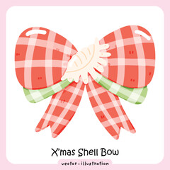 Coquette Shell Bow Cute Christmas Ribbon Illustration, Festive Coastal Holiday Design