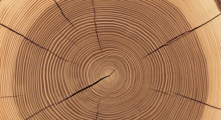 Fototapeta premium A detailed view of a trees crosssection showcasing concentric growth rings and radial cracks extending outwards