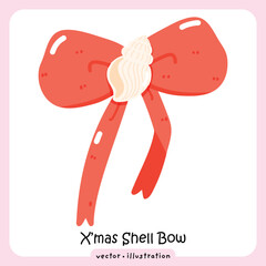 Coquette Shell Bow Cute Christmas Ribbon Illustration, Festive Coastal Holiday Design
