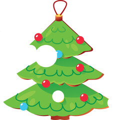 Cartoon Christmas Tree Ornament with Red Blue Baubles and Transparent Background for Holiday Decorations