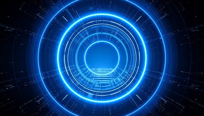 A mesmerizing display of illuminated, concentric blue rings creating an immersive visual effect