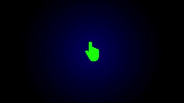 Mouse pointer hand clicks icon animation. Finger touch gesture animation. Hand icon touching animation on black background.