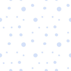 Seamless pattern with Falling snow. New Year and Christmas flat vector illustration. Winter, cold, snowy background. Abstract circles. Repeated template for card, textile, wrapping, wallpaper