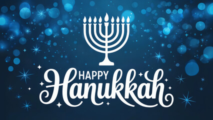 Celebrate Hanukkah with this festive design featuring a menorah and sparkling blue background
