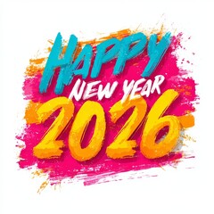 Fototapeta premium Happy New Year 2026 is coming with a colorful festive background design that features vibrant typography and multicolor graphic art for holiday events and party invitations