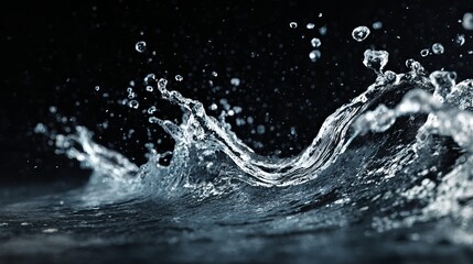 Mesmerizing water splash in elegant detail against a dark backdrop perfect for luxury branding and high impact advertising campaigns