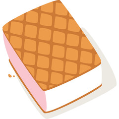 Waffle Ice Cream Sandwich with Pink Filling and Brown Grid Texture on White Background