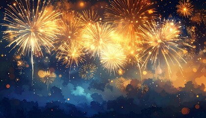 Colorful fireworks light up the night sky during a festive celebration and New Year's event
