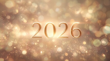 Golden metallic “2026” typography on a soft sparkling background, symbolizing a glamorous New Year celebration with a luxurious festive theme.