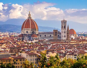 Fototapeta premium Florence Cathedral and Cityscape Under a Cloudy Sky