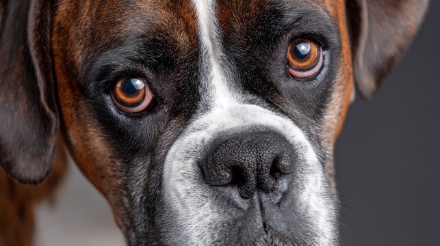 Stunning Boxer Dog Portrait Capturing Expressive Face and Intense Gaze Against Clean Background - Powered by Adobe