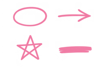 Pink hand drawing shapes set for highlighting, underlining, circling, and pointing out transparent element