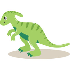 Cartoon Green Parasaurolophus Dinosaur with Dark Green Stripes and Spots on Transparent Background