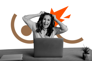 Composite trend artwork 3D sketch photo collage of fired angry office manager business aged lady burnout scream emoji work laptop remote