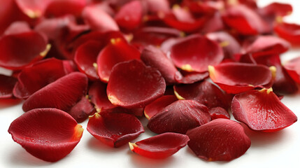 Romantic red rose petals scattered for Valentine's Day celebration or elegant wedding event design