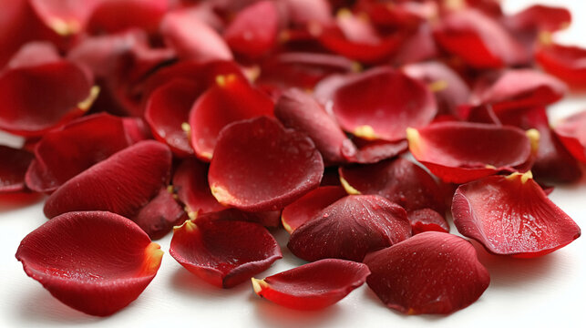 Romantic red rose petals scattered for Valentine's Day celebration or elegant wedding event design