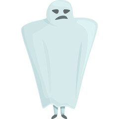 Cartoon Ghost Icon Transparent Background Sad Expression Halloween Spooky Character