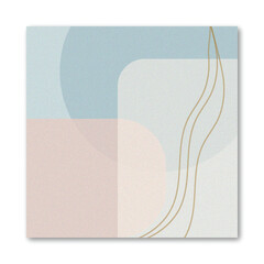 Abstract Minimalist Pastel Geometric Shapes Background with Gold Lines and Grain Texture