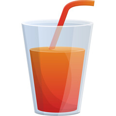 Cartoon Glass Cup Filled With Orange Juice and Red Straw Translucent Refreshing Drink Isolated On White Background Simple Beverage Icon Flat Design Style Vector Illustration