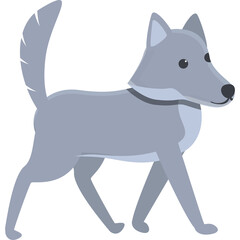 Cartoon Gray Wolf Standing Side Profile Simple Flat Design Full Body Illustration With Transparent Background And Subtle Smile