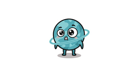 Obraz premium Cartoon planet with rings and surprised expression