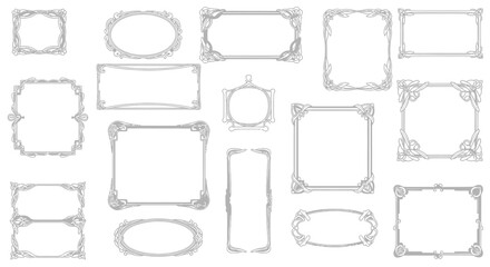 Collection of 13 ornamental silver frames in various shapes