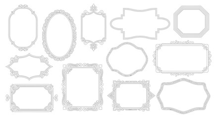 Collection of 12 ornate decorative frames in various shapes