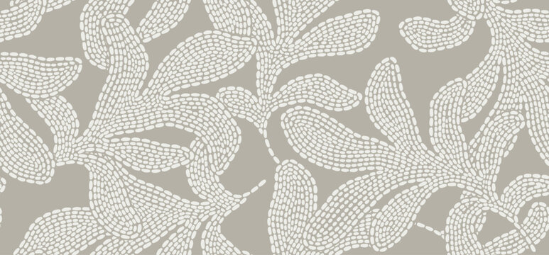Abstract leaves seamless pattern with dotted style.