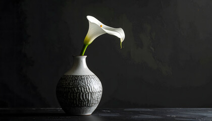 Elegant Still Life of a White Calla Lily in a Textured Vase