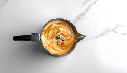 Freshly Brewed Coffee A Top-Down View of Coffee Brewing in a Moka Pot