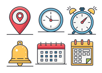 Time Management Icons Set Clock Calendar Alarm Reminder Schedule
