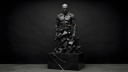 Abstract Sculpture of a Human Figure Emerging from Stone Blocks