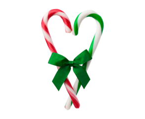 Christmas candy cane heart with festive bow - perfect for holiday cards or seasonal decorations on transparent background