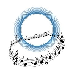 Music notes background vector illustration with blue circle design art