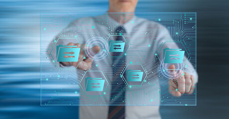 Man touching a data exchange concept