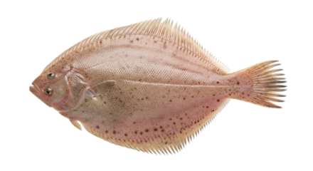 Dover sole fish isolated on transparent background showcasing its unique shape and color