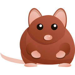 Cartoon illustration of a cute brown hamster with large ears and pink accents on a transparent background showcasing its round body and small paws, perfect for playful designs and children's themes.