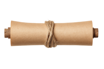 Rolled, light brown parchment scroll tied with rope