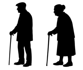 Elderly man and woman silhouettes set. Flat illustrations of old people.