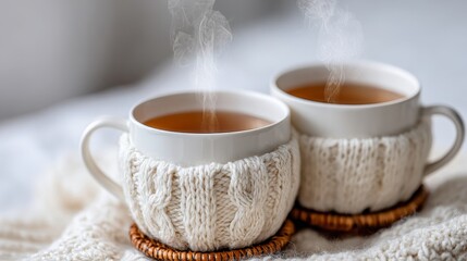 Cozy Tea Time Warm Drinks with Knitted Cozies, Refreshing Winter Delights for Comfort