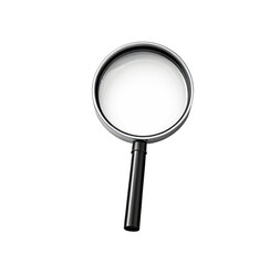 A classic magnifying glass with a round lens and a black handle