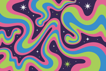 Psychedelic Groovy Waves Background – Vibrant 70s Abstract Art